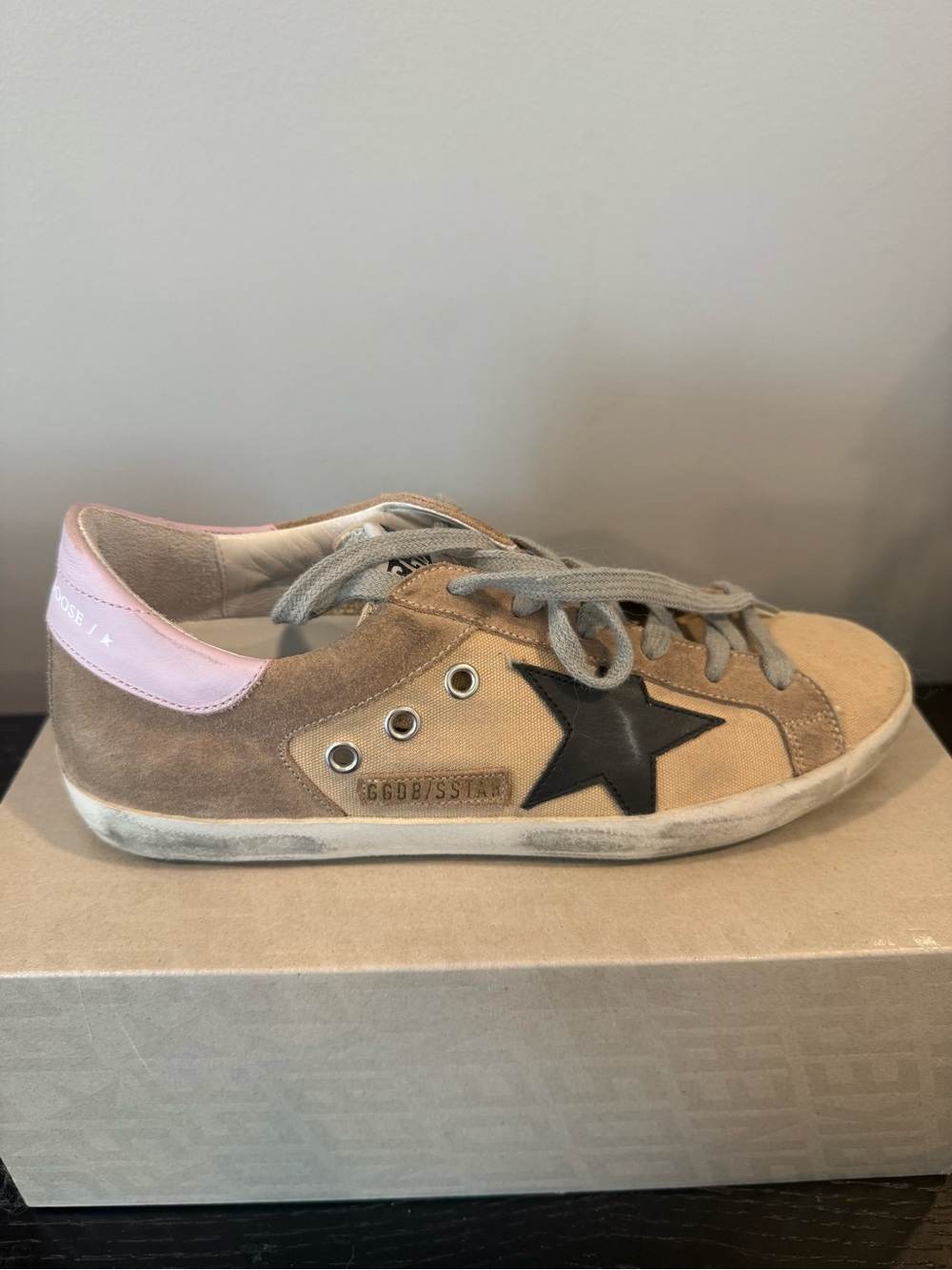 Golden Goose Beige & Black Super Star Sneaker with Pink Heel